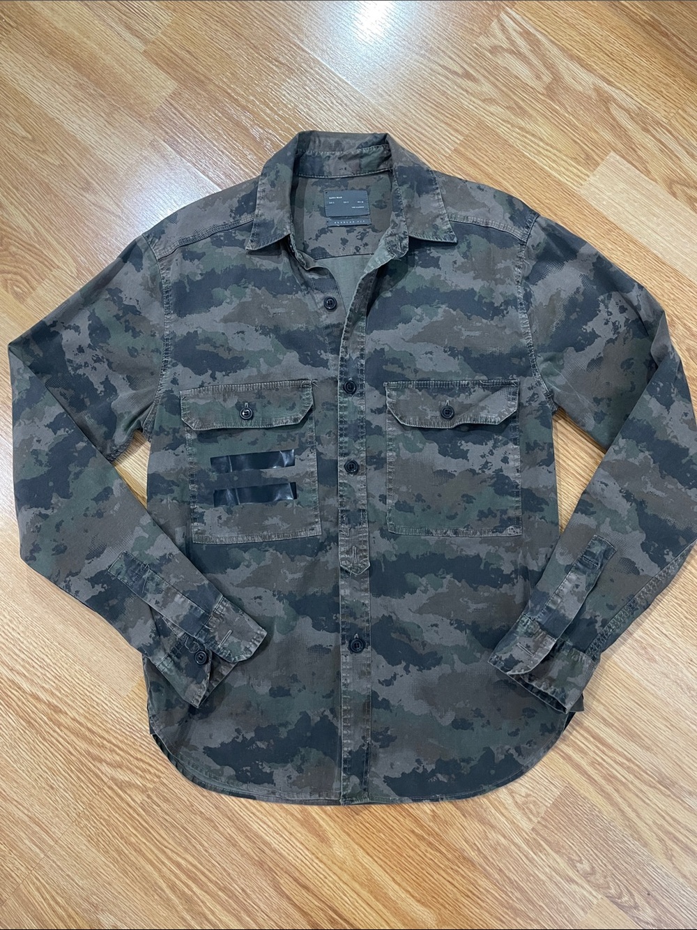 Zara Men's Camouflage Button-Up Shirt Jacket - Olive Green